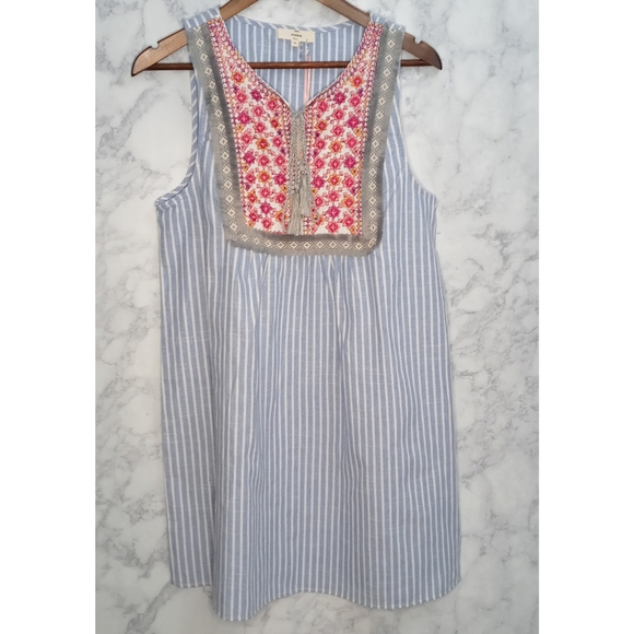 New Entro Mini Dress Women's Size M Blue Stripes Sleeveless 100% Cotton - Picture 1 of 7
